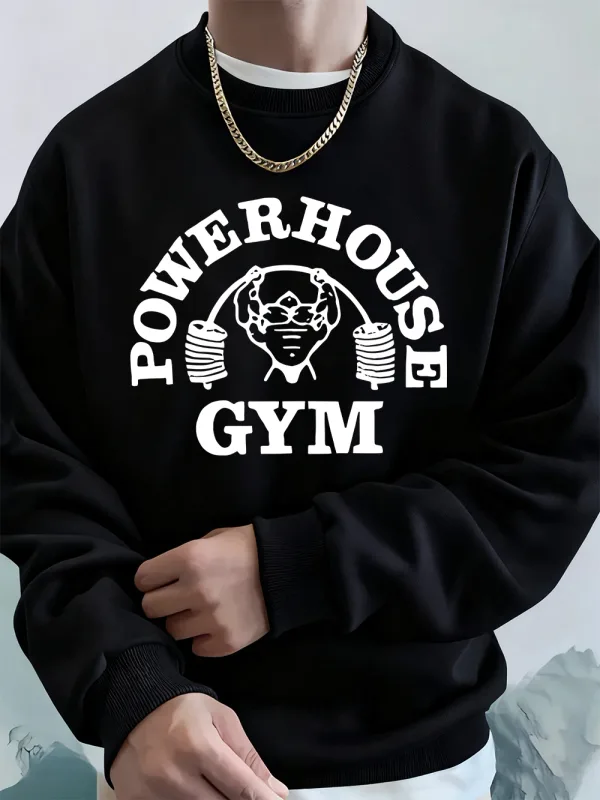Powerhouse Gym Letter Printing Men Sweatshirts Winter Fleece Warm Hoodie Korean Loose Crewneck Pullovers Hip Hop Male Clothes — image 21