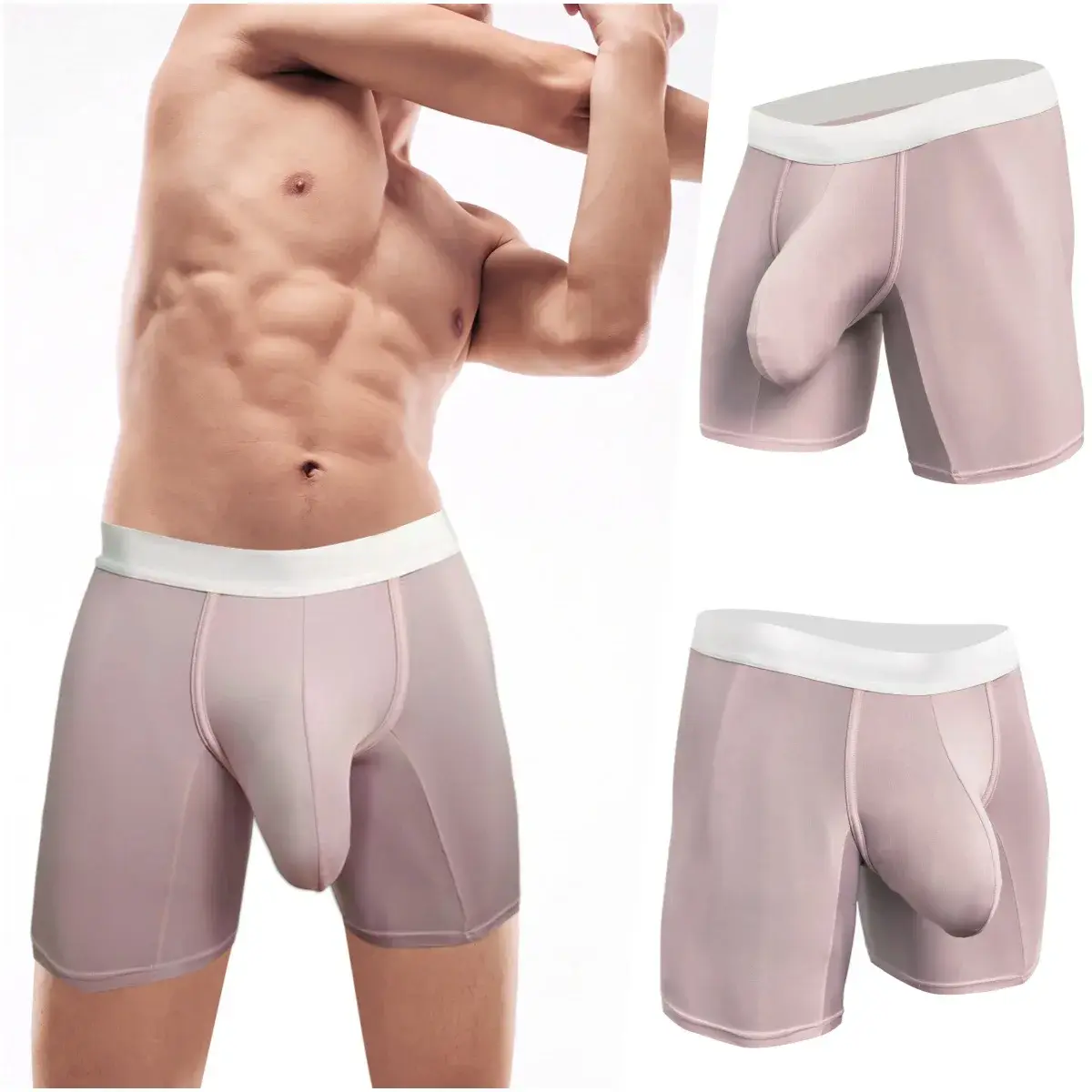 Mens Cool Ice Silk Boxer Briefs Extra Deep Pouch Breathable Long Running Sport Gym Underwear Anti Chafe Free Soft Trunks — image 16