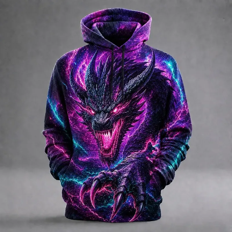 Men's Ice Dragon 3D Printed Hoodie Fantasy Dragon Graphic Lightning Ice Print Sweatshirt Long Sleeve Casual Streetwear — image 6