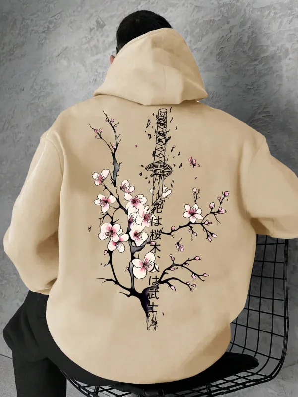 Japan Cherry Blossom Men Women Pullover Hoodie Street Casual Harajuku Y2K Retro Loose Sport Daily Autumn Winter Sweatshirt Top — image 3