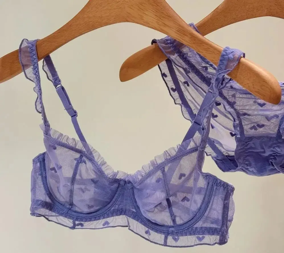 Sexy Satin-BH-Set mit dreieckigen Körbchen, nicht abfärbend, bequeme, kabellose Dessous für große Brüste — image 4