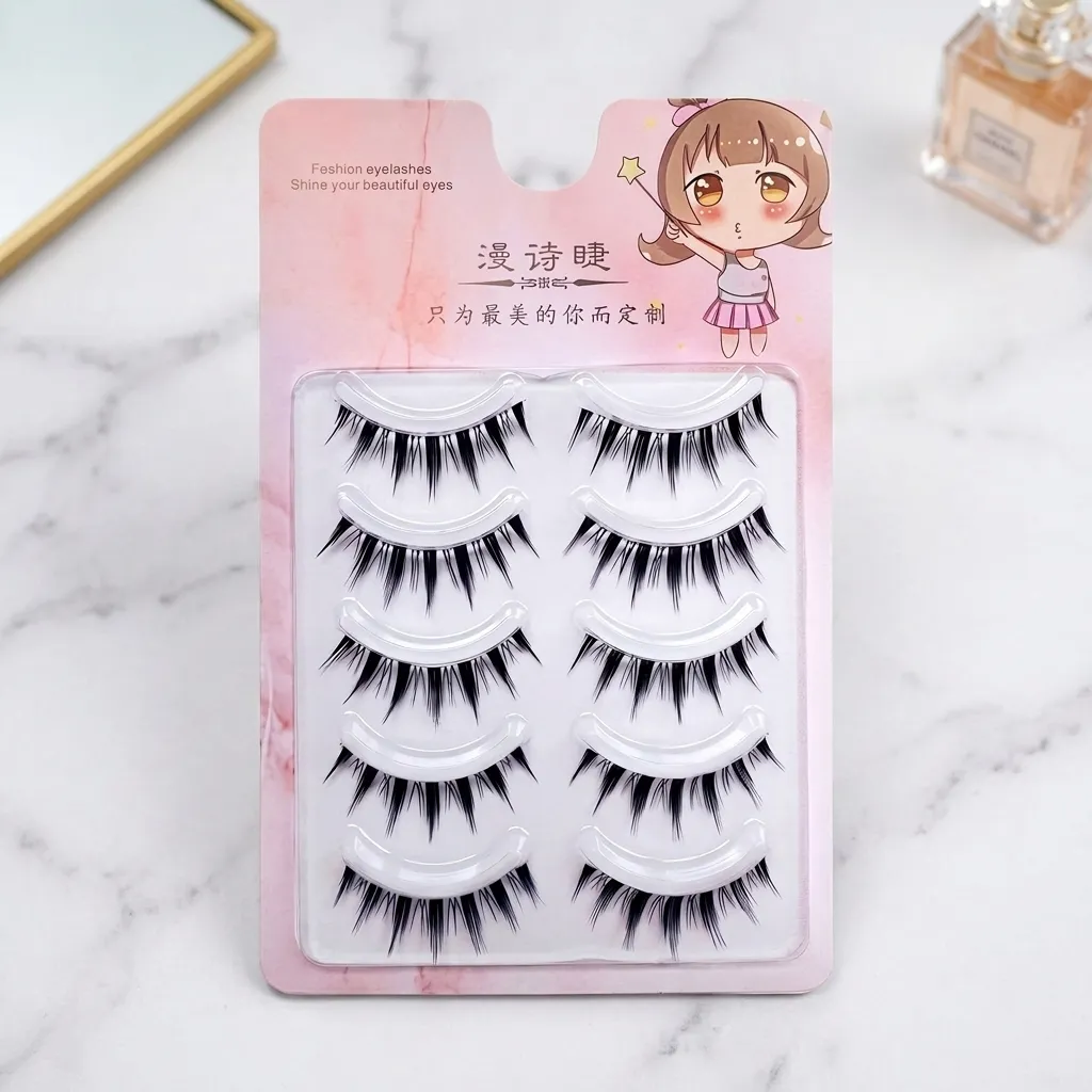 5pairs Korean Style False Eyelashes Natural Manga Lashes Cluster Perfect Daily Eye Makeup Curling Synthetic Fiber Lash Extension — image 4