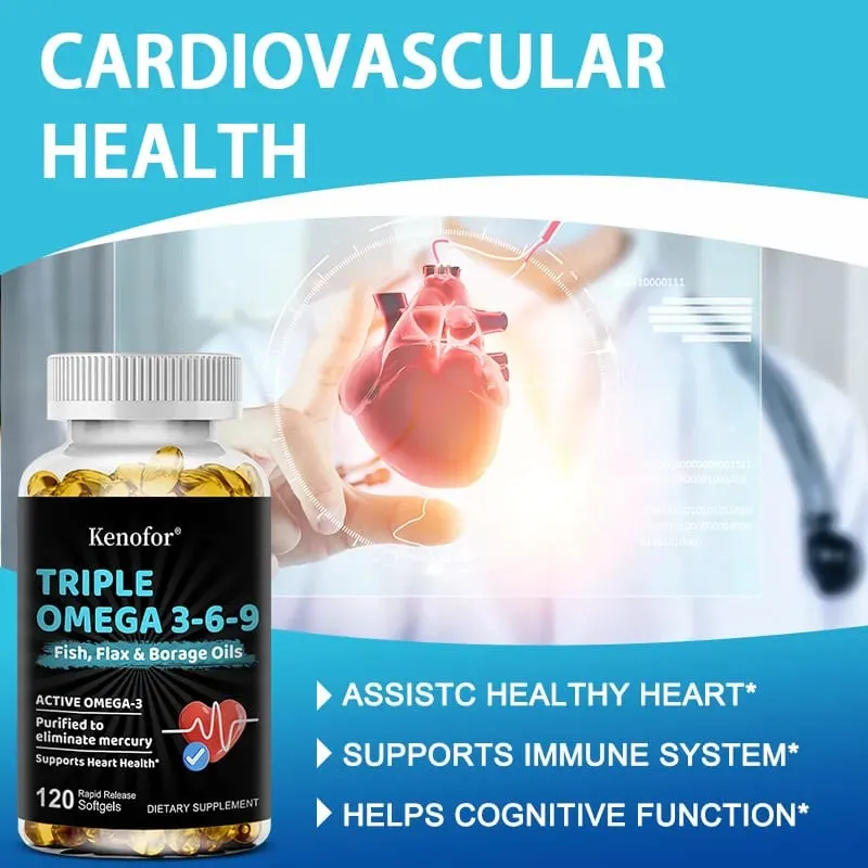 Omega 3 6 9 Softgels Fish Flax Borage Oil Support Brain Focus Eye Comfort Joint & Cardiovascular Wellness Immune Balance — image 3