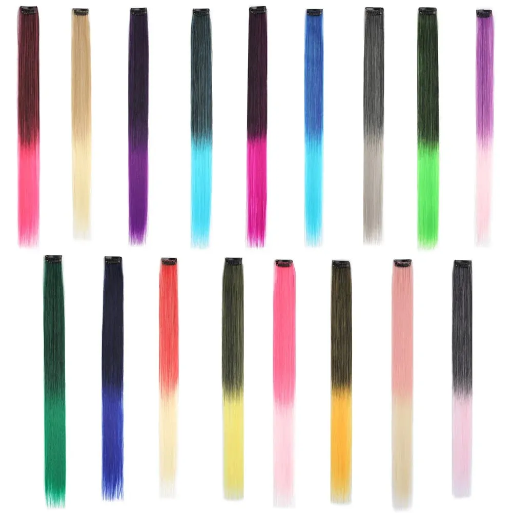 8pcs/pack Colored Party Highlights Clip in Hair Extensions for Girls 22 inches Multi-colors Straight Hair Synthetic Hairpieces — image 3