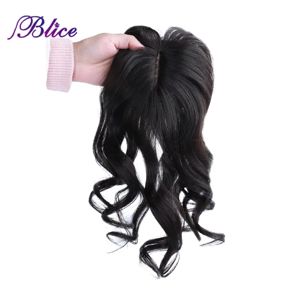 Blice Synthetic Clip-In Lace Closure With Bangs Mixed Curly Hair Extensions Cover White Hair Middle Part Hair Pieces — image 6