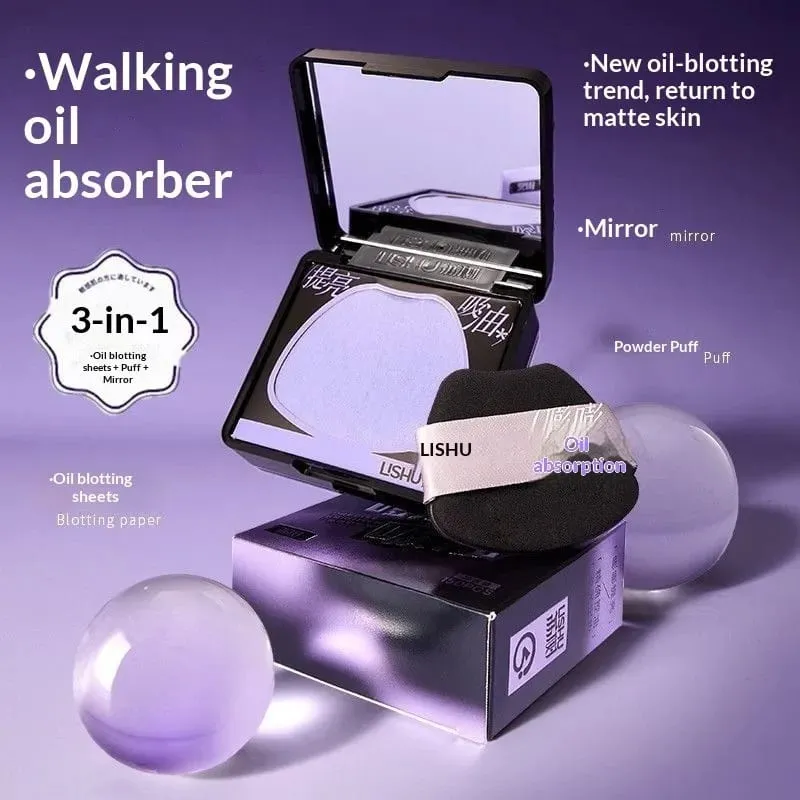 Oil Control Blotting Paper with Powder Puff Face Powder Makeup Setting Sheets Portable Touch Up Tool,150 Sheets — image 2