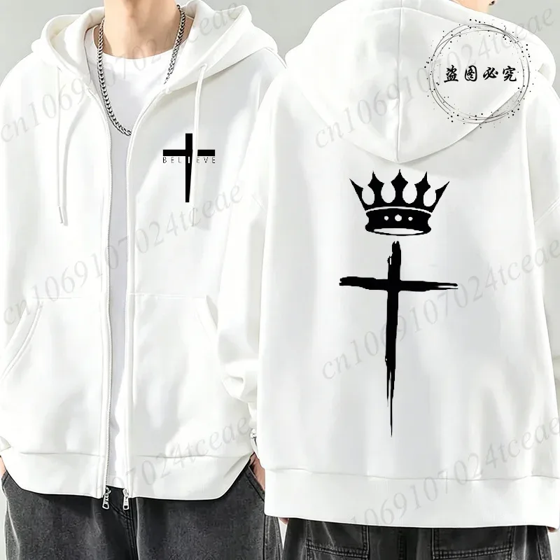 New Fashion Zipper Hoodies Christ Jesus Cross Print Men Hoodies Sweatshirts Fleece Hip Hop Street Hoodie Zip Up Sweatshirts Top — image 22