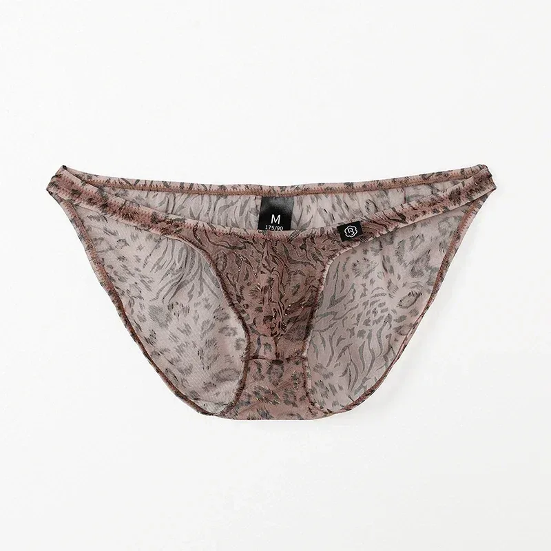Men Leopard Printed Mesh Underwear Ice Silk Thin Breathable Low Waist Quick Dry Cool Summer Mens Briefs Panties — image 15