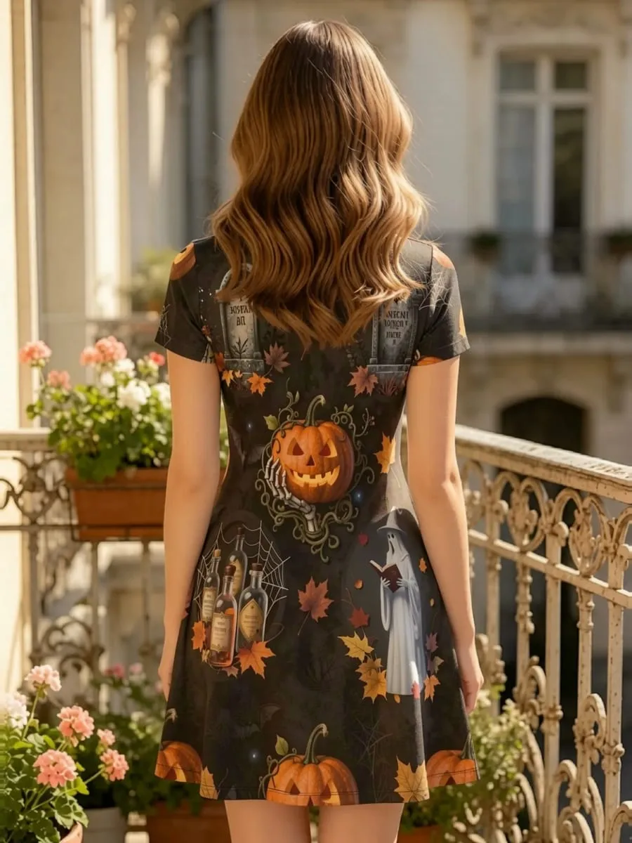 Womens V Neck Short Sleeve Floral Print A Line Dress Relaxed Fit Summer Mini Dress for Everyday Style Travel Holidays and Events — image 2