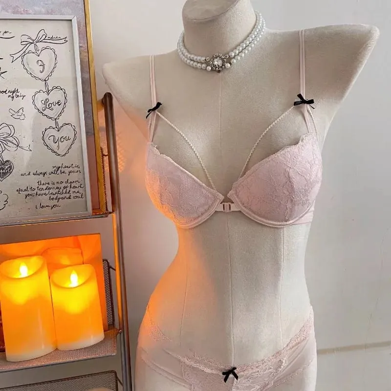 Minimal Coquette Lace Front Clasp Bra & Set Wirefree Thin Straps Beauty Back Side Wrap Support Small Bust Curvy Light Intimates — image 4