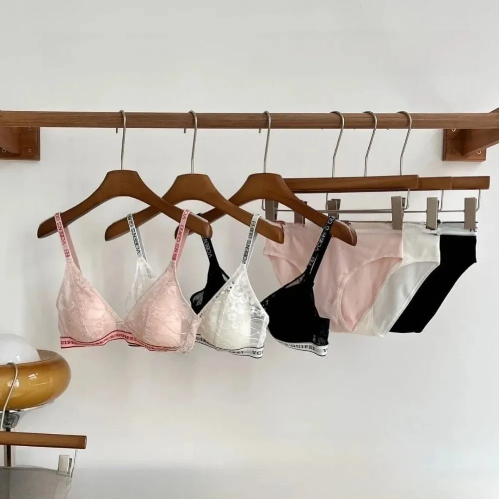 Bra Suit Letter Design Lingerie Set Lace Deep V Women Underwear Suit Wireless Color Blocking Bra Panties Set Daily — image 5