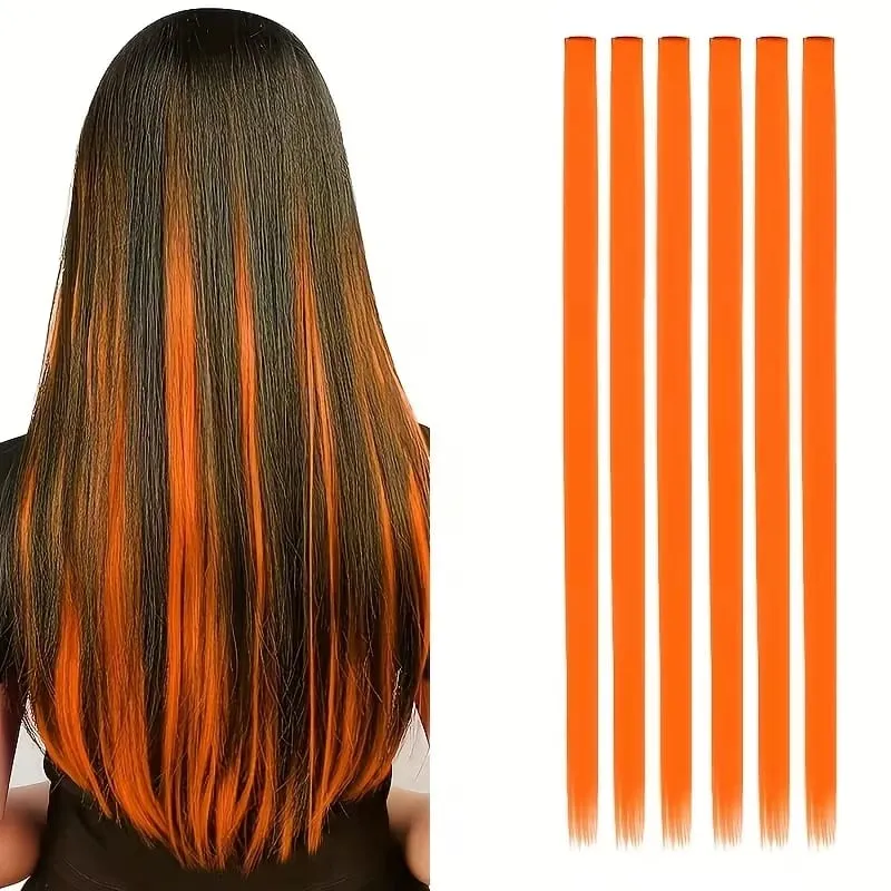 22Inch Synthetic 6pcs Long Straight Hair Extension Colored Rainbow High-Temperature Fiber Hairpiece for Women Daily Party Use