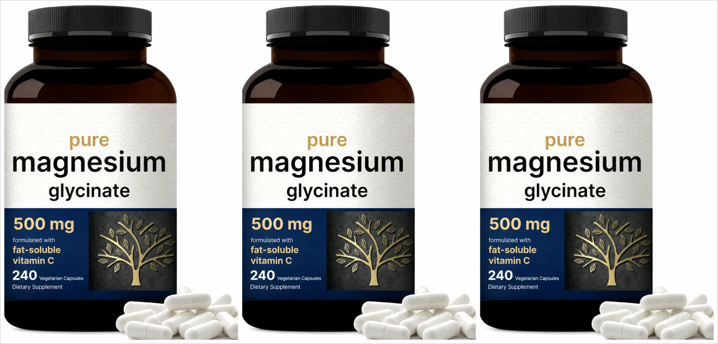 Pure Magnesium Glycinate 500mg Capsules with Vitamin C Supports Relaxation Muscle Nerve Health Bone Support 240 Capsules — image 9