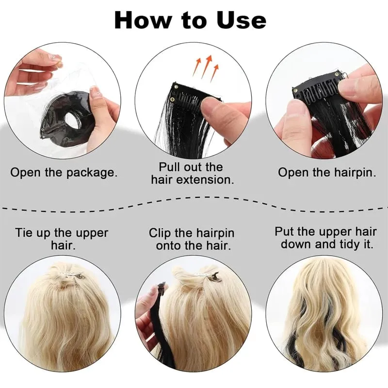 24'' 5Pcs Straight Synthetic Hair Pieces Clip In Hair Extensions Black Colored Hair Clips Women Halloween Cosplay Hairstyle — image 5