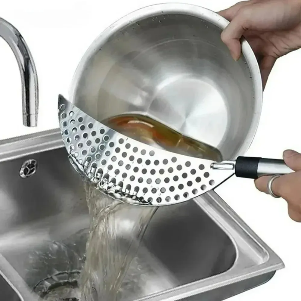 1PCS Stainless Steel Handheld Skimmer Oil Splash Guard Pot Residue Filter Semi-Circular Drain Strainer