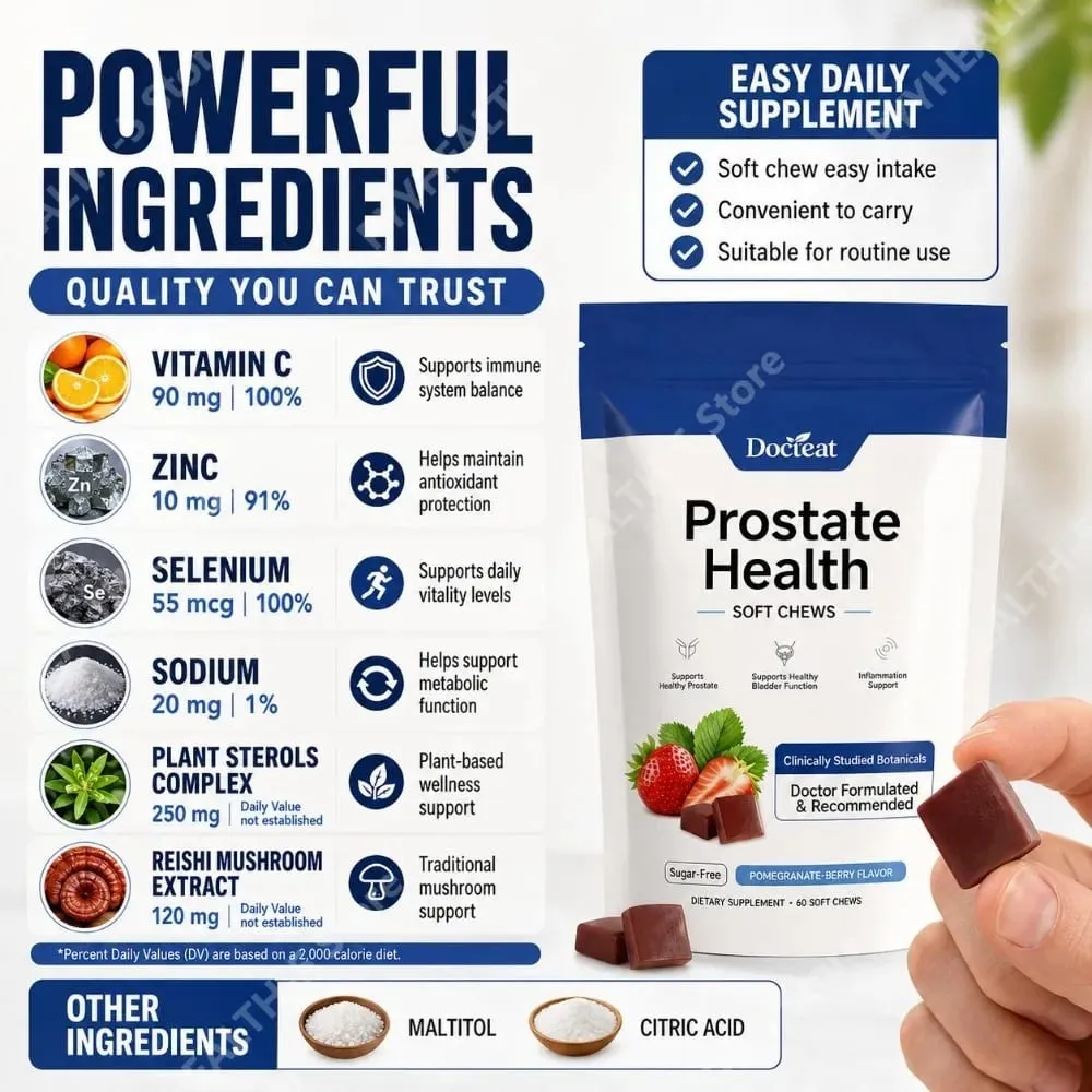 Docteat Prostate Health Soft Chews Sugar-Free with Vitamin C Zinc and Selenium for Immune System Balance 60 Soft Chews — image 5