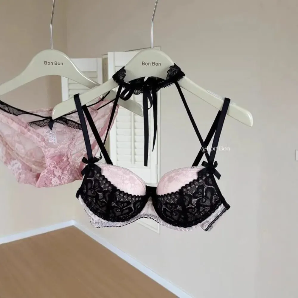 Halter Neck Lace Bra Panty Set French Style Women Lingerie Push‑Up Breathable Skin‑Friendly Daily Underwear tセクシーな — image 5