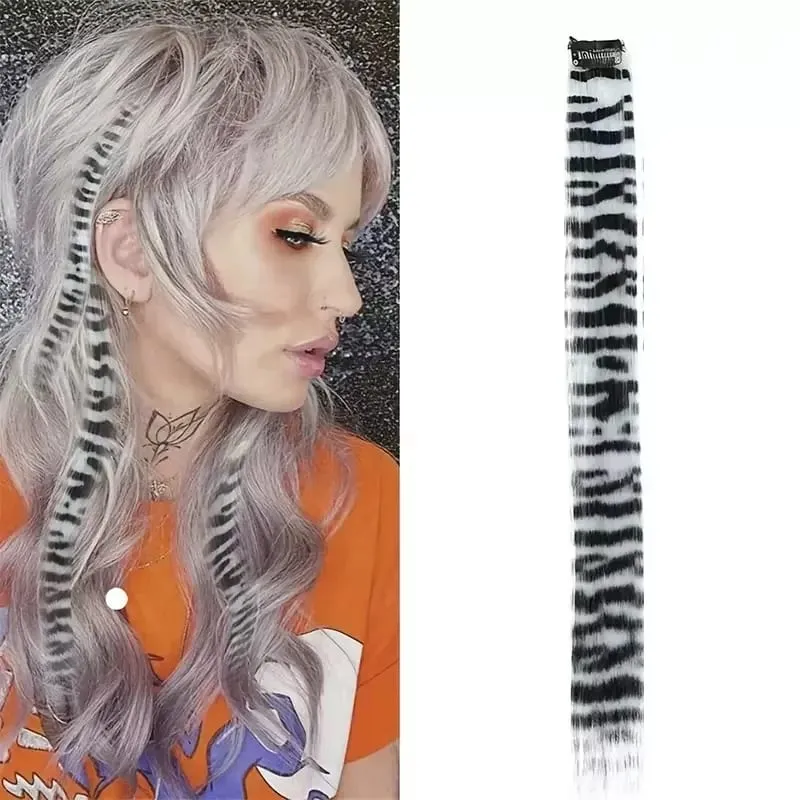 3pcs/set Stripe Printed Hair Colorful Long Straight Hair Pieces Synthetic Clip-in Hair Extensions for Daily Use Party Halloween — image 14