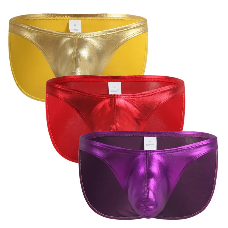 Men's Fashion Low Waist Imitation Leather Briefs with U Convex Pouch Sexy Underwear Lingerie 3PCS/2PCS/1PC Set — image 27