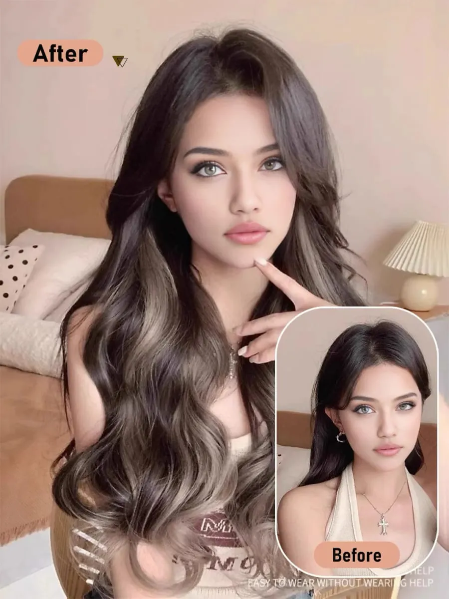 Synthetische 5 Clip 50 cm farbige Haarverlängerungen, Wasserwellen-Perücke, rosa Perücke, graue Perücke, Clip-on-Haarverlängerungen, Weihnachten — image 5