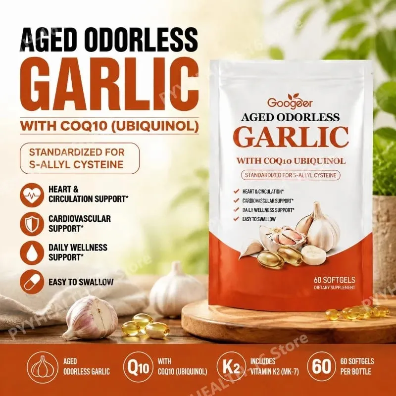Mga Lumang Walang Amoy na Bawang Softgel na may CoQ10 Ubiquinol at K2 Blood Pressure Suporta sa Puso at Sirkulasyon ng Cholesterol 60 Softgels — image 1