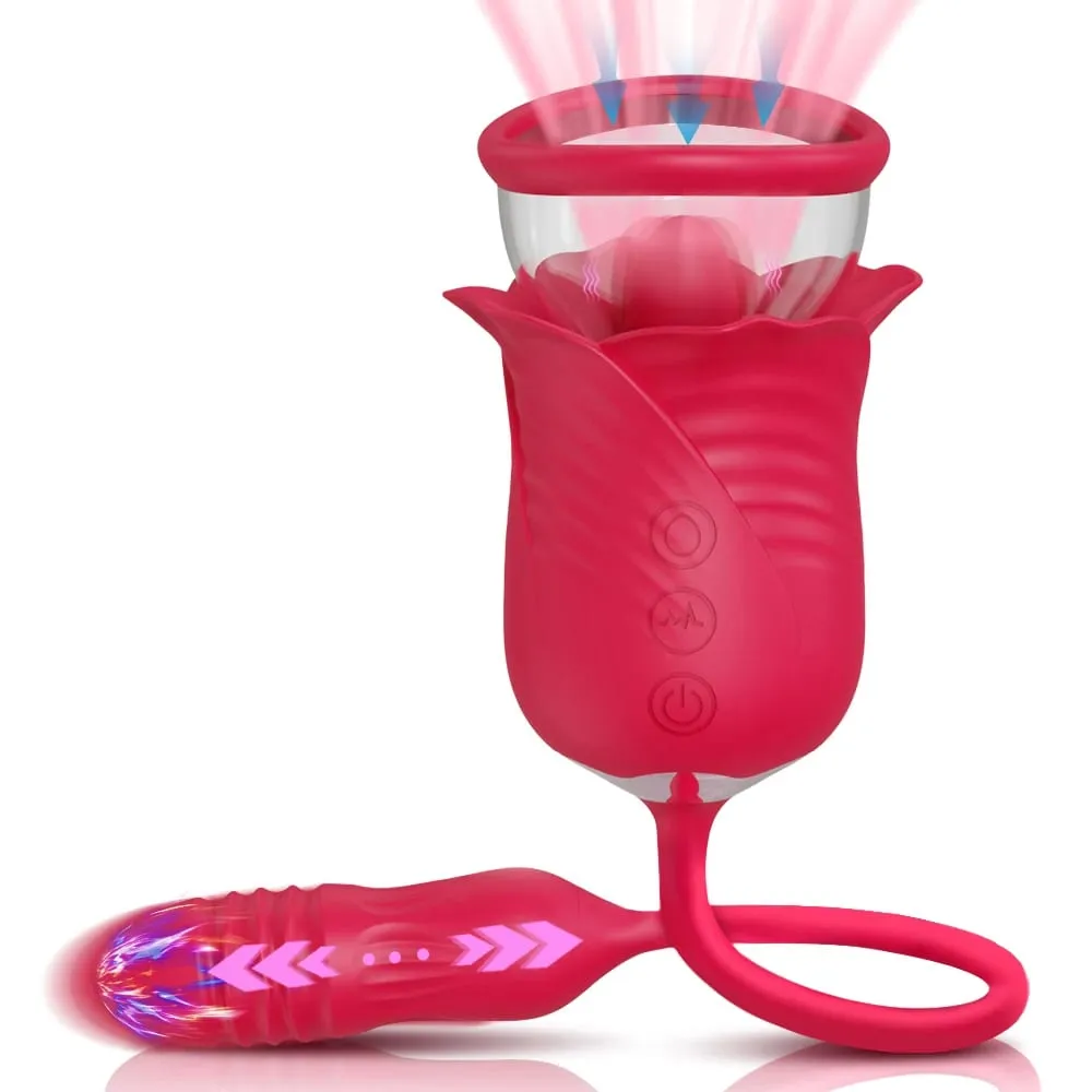 Rose 2 in 1 with Tongue Licking Thrusting Vibrator Sex Toys Dildo for Women Nipple Sucker Stimulator Vacuum Orgasm Female Adult — image 1