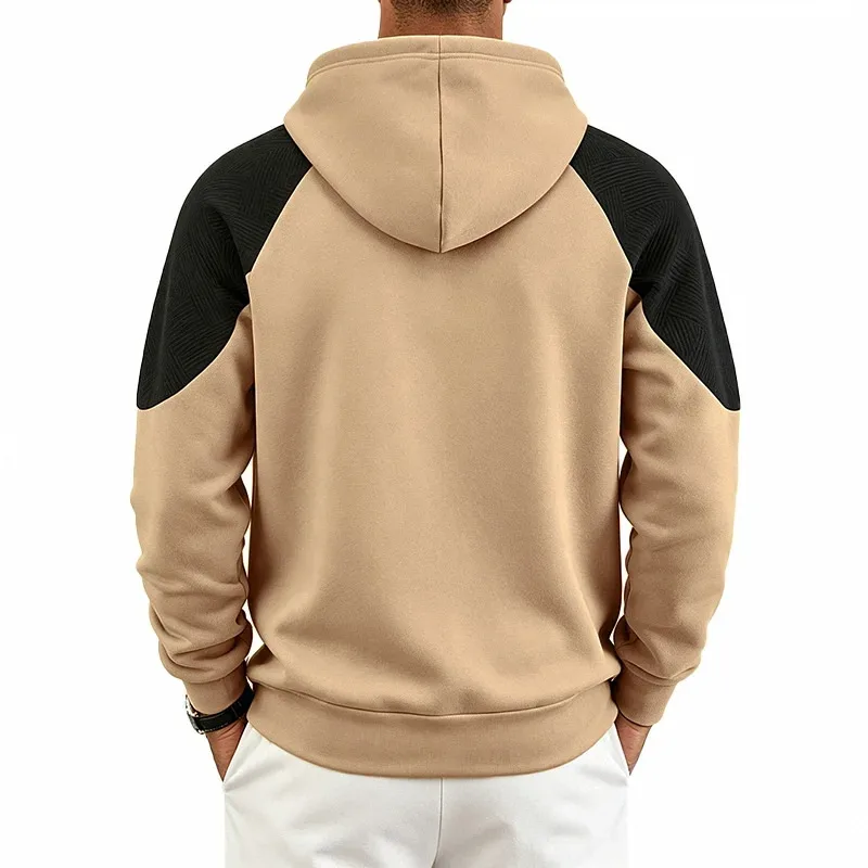 Men Patchwork Color Block Pullover Hoodie Drawstring Kangaroo Pocket Long Sleeve Loose Sweatshirt Autumn Winter Streetwear Tops — image 3
