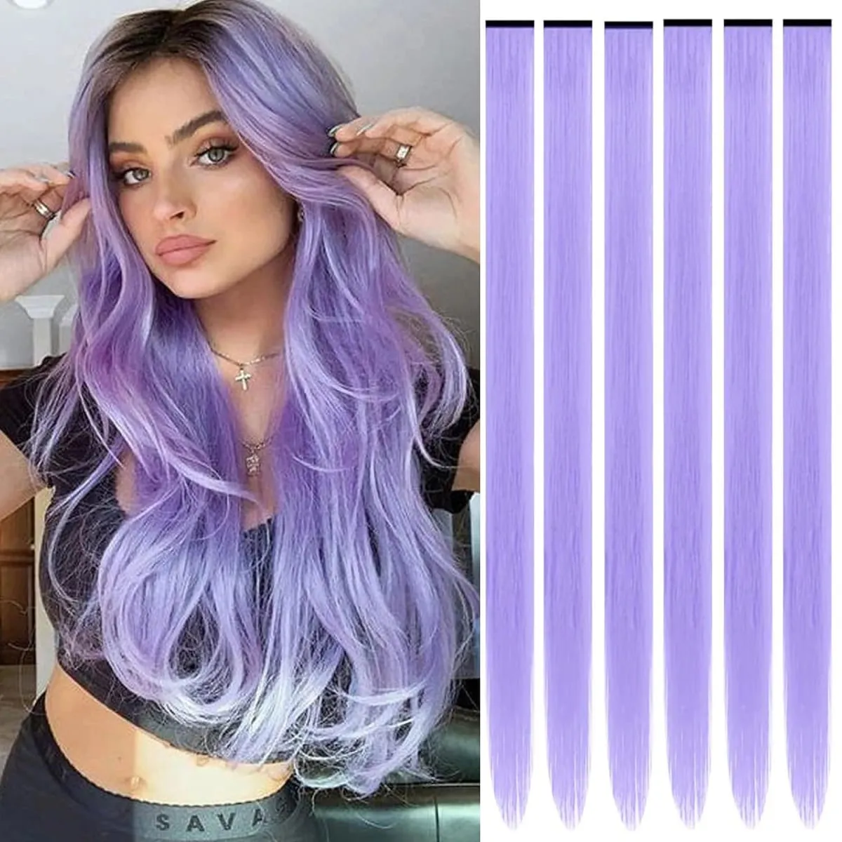 6 Pcs Clip Ins Hair Extensions 22 Inch Straight Colorful Clip In Hair Extensions Rainbow Party Highlights Synthetic Hairpiece — image 20
