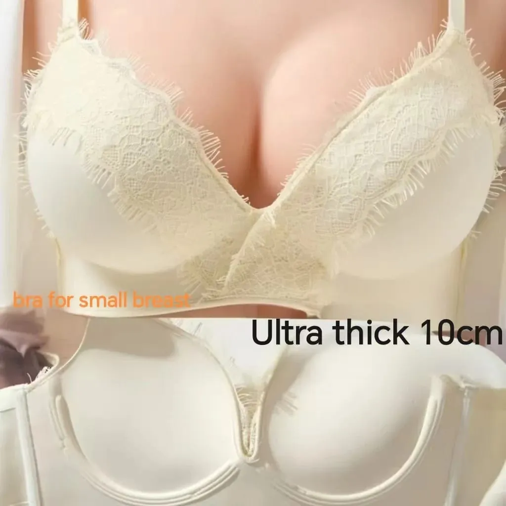 2026 Super Thick 10CM Sexy Lace Bra Flat Chest Special Lingerie Small Breast Gathering No Steel Ring Special Thick Cup Bra — image 3