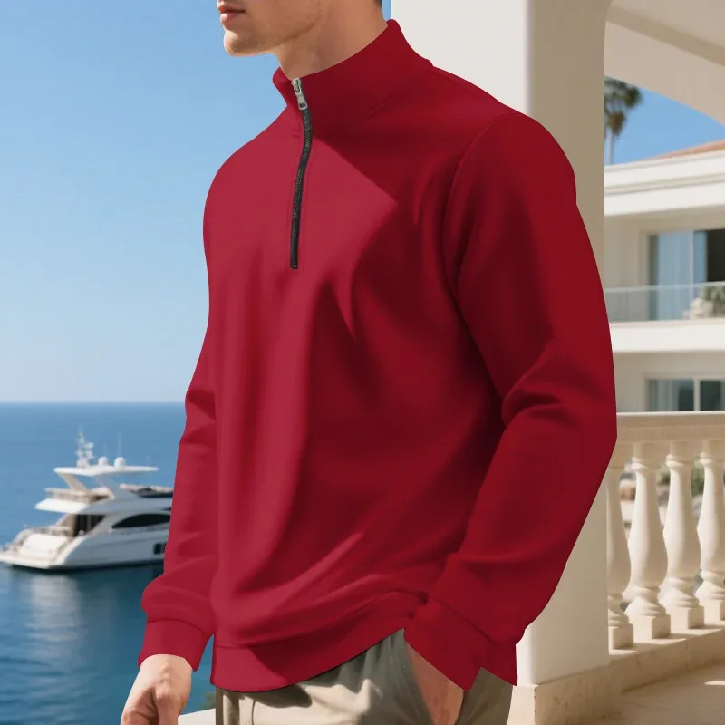 2026 New Fleece Lined Half Zip Sweatshirt for Men, Autumn Winter Solid Color Plus Size Casual Pullover Hoodie Daily Leisure Wear — image 9
