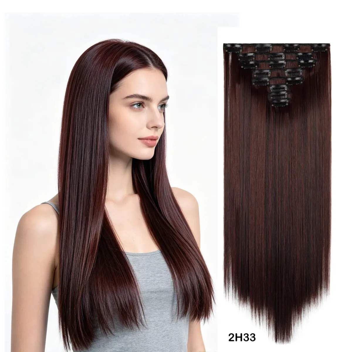8pcs/set Long Straight Matte Synthetic Clip-In Hair Extensions Full Head Extension Hairpieces for Women