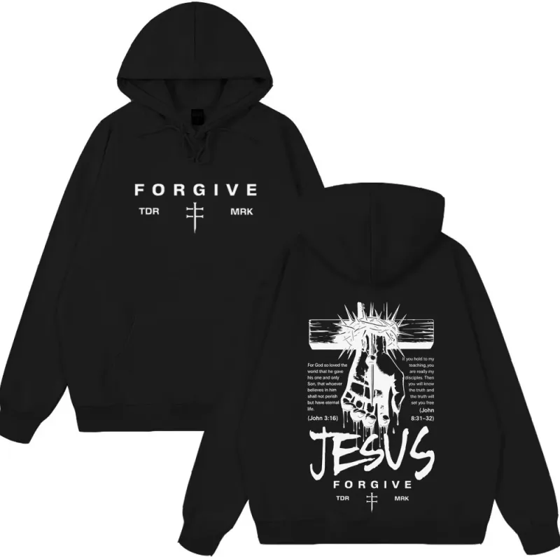 Jesus Forgive Fashion Graphic Hoodie Men Women Vintage Clothing Pullover Winter Long Sleeves Loose Casual Oversized Sweatshirts