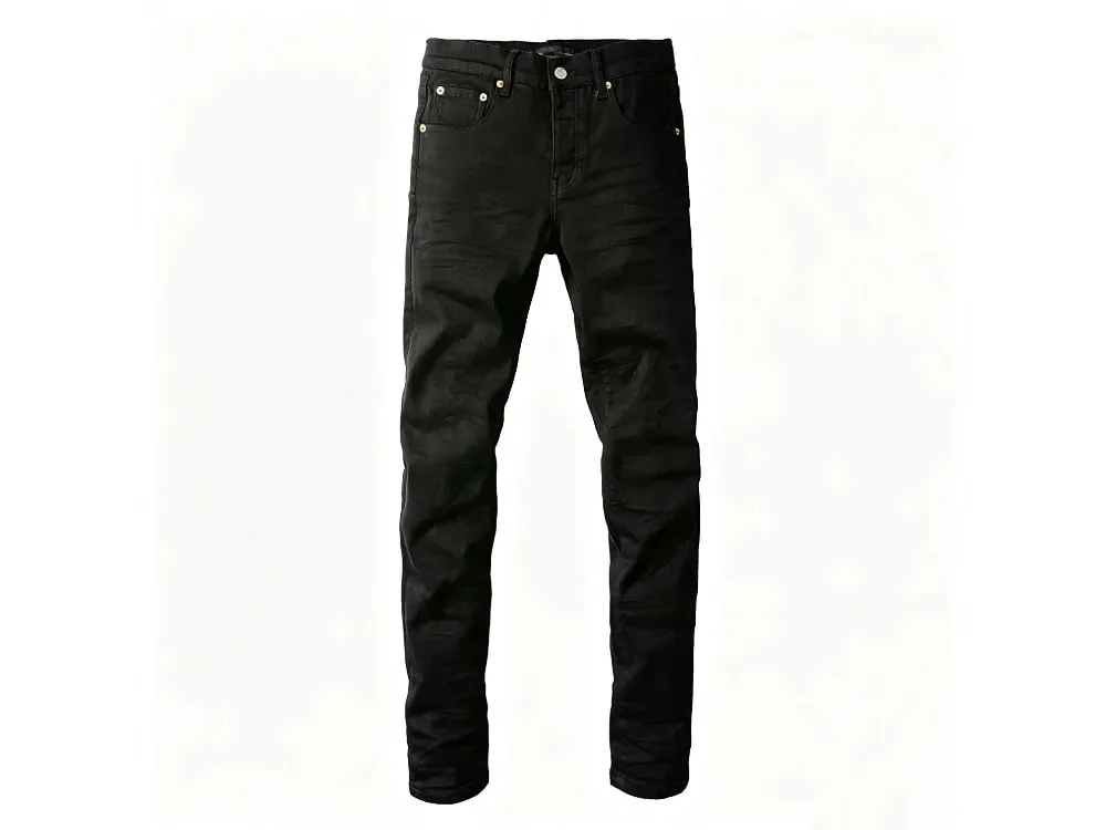 Men's Black Coated Slim Tapered Jeans Vintage Washed Slight Stretch Button Fly High Street Style — image 8