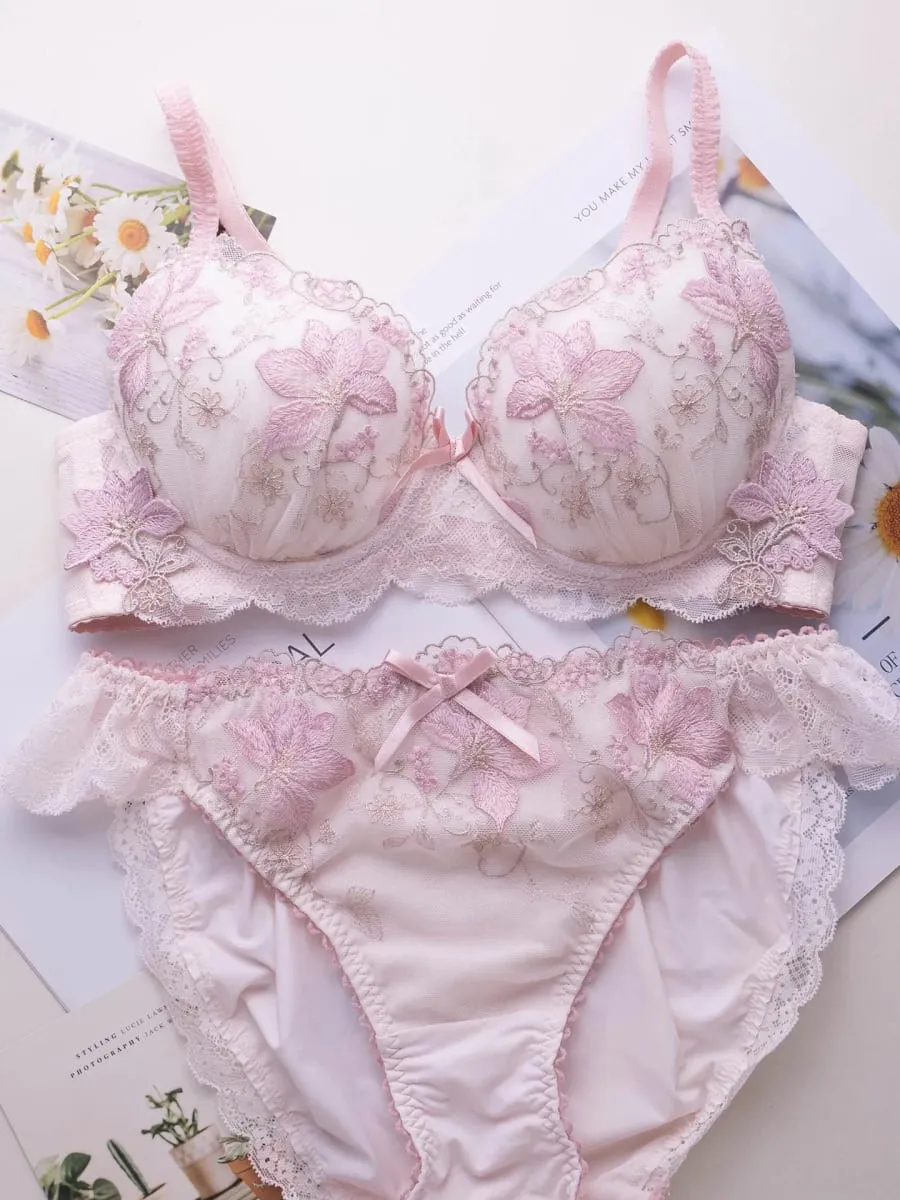 Japanese-style sweet lingerie set thin embroidered shallow cup disc type 2 bra set — image 4