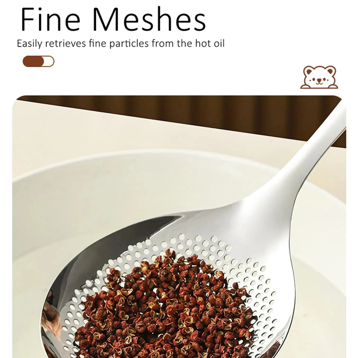 12.5cm Width 33cm Length Cooking Sieve Ultra Thick Pure 304 Stainless Steel Frying Colander Noodle Strainer with Fine Meshes — image 5