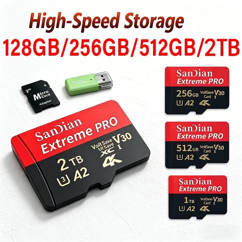 Class 10 U3 V30 Waterproof Memory SD Cards with USB Adapter 128GB 512GB High Speed Micro TF/SD Card for Phone Laptop Camera — image 1