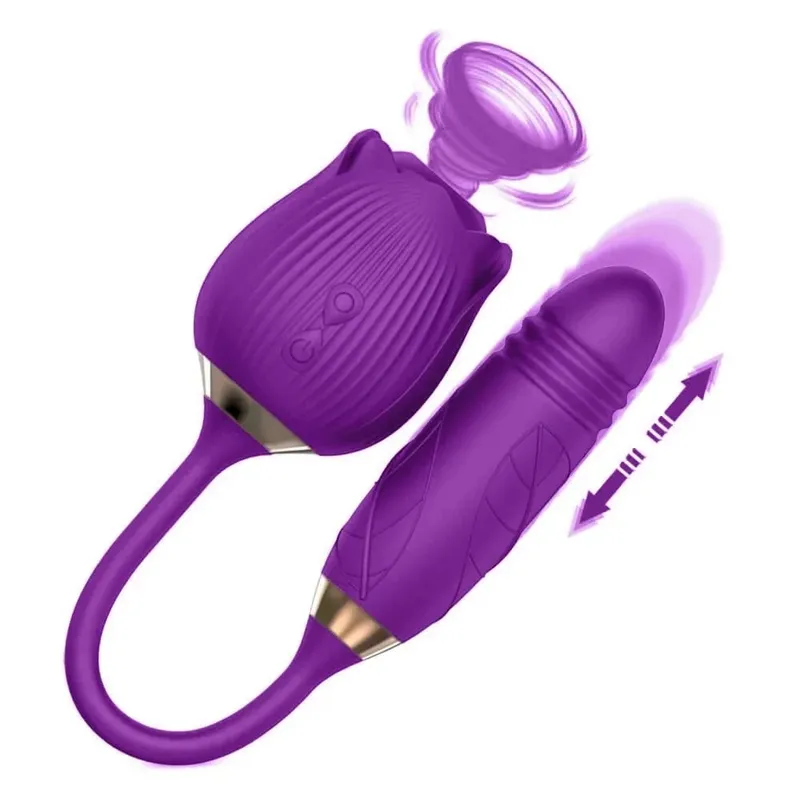 Telescopic Thrusting Sucker Vibrator for Women Rose Sucking Clit Stimulator Dildo Licking Vagin Anal Massager Sex Toys Couples
