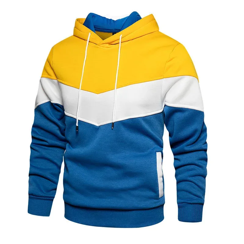 Spring Autumn Fashion splicing Men's Hoodies long sleeve Casual Hoodies Sweatshirts pure color Sweatshirt men tops Pullover — image 5