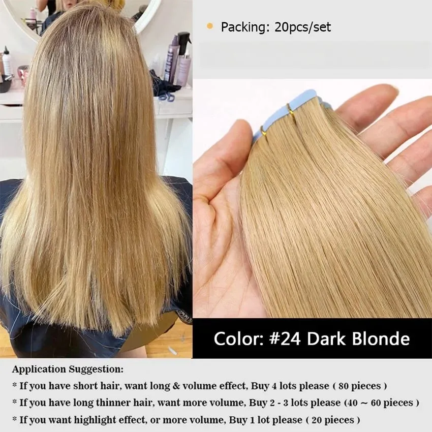 20PCS 12-22inches 30g/pack Tape in Hair Extensions Human Hair Seamless Tape Hair Extensions Skin Weft PU Tape On Hair — image 10