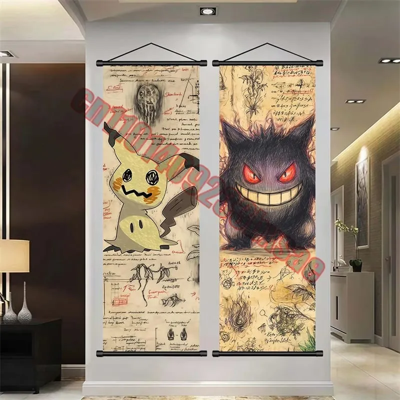 Printed Pokemon Poster Anime Wall Artwork Gengar Pictures Charizard Painting Canvas Pikachu Hanging Scrolls Home Room Decor