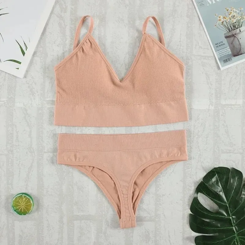 2 Pcs Bra Set Underwear Set Women Panties Sexy G-String Seamless Bralette Female Lingerie Soft Tank Crop Top 2026 New — image 4