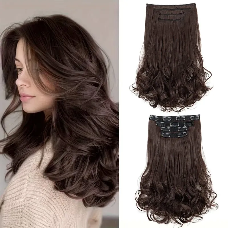 Synthetic 14Inch Short Wavy Curly Hair Extension 4pcs/set Clip -in Invisible Soft Hairpiece for Women Party Daily Use — image 2