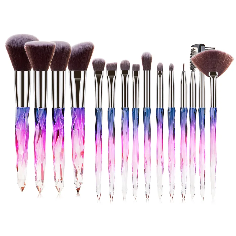 Professional 15Pcs Makeup Brushes Kit Dense Soft Bristle Crystal Handle Face Eye Cosmetic Brushes For Beginner Daily Makeup — image 8