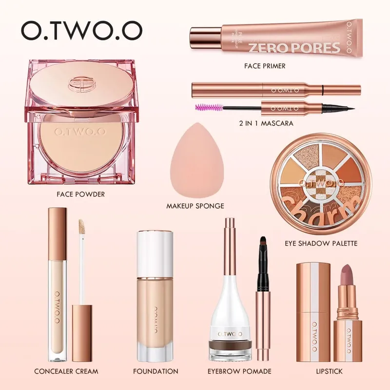 O.TWO.O 9 pezzi trucco completo viso impostazione polvere primer base mascara eyeliner penna sopracciglio tinta rossetto ombretto trucco per le donne — image 2