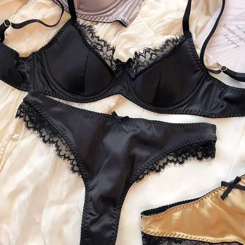 Lencería de copa fina de encaje Sexy para mujer, juego de sujetador francés de realce, tela de seda de alta calidad, ropa interior cómoda y transpirable, conjunto íntimo — image 9
