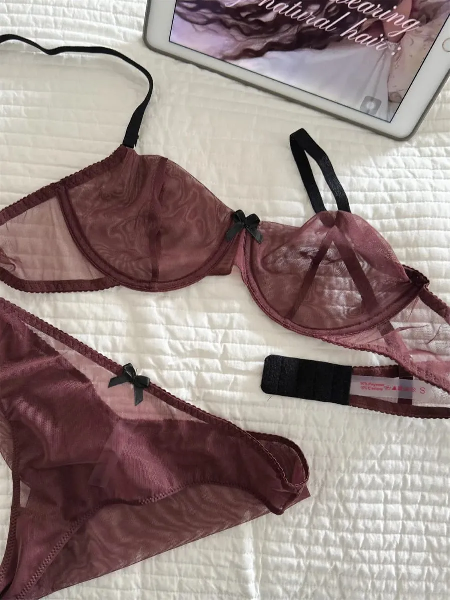 Lightweight breathable stretch tulle bra for women lingerie push up laides underwear larger busts bras with panty suit — image 4
