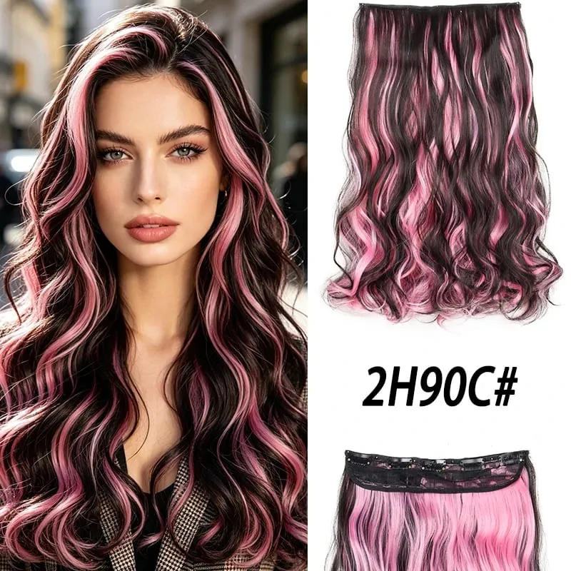 18Inch Synthetic Long Curly Hair Extension One Piece Highlight Rainbow Clip In Hair Extensions Fashion Hairpiece for Women — image 12