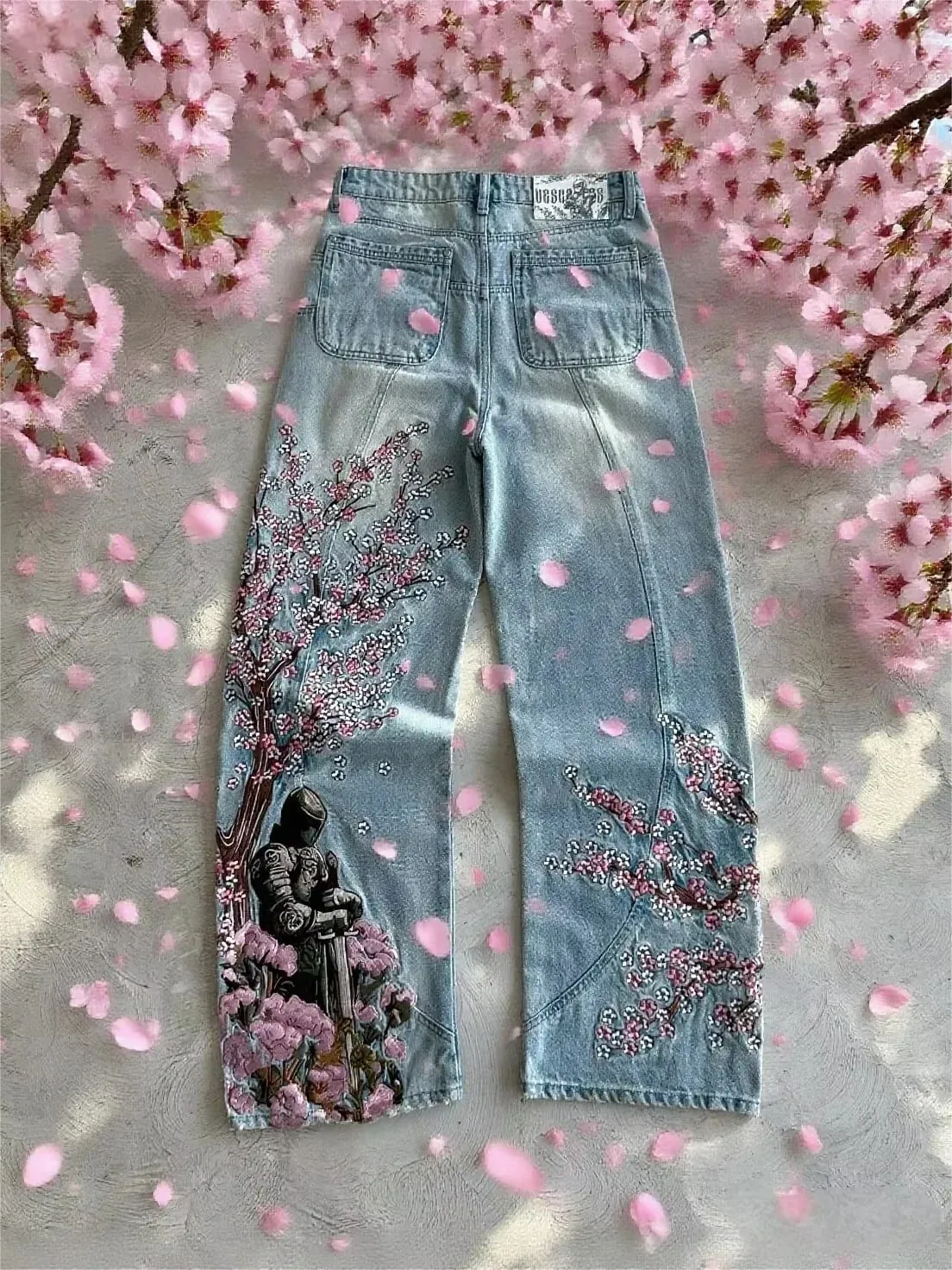 Samurai Embroidery Men Jeans Y2K Retro Harajuku Street Hip Hop High Waist Straight Pants Unisex Wide Leg Loose Denim Pants — image 12