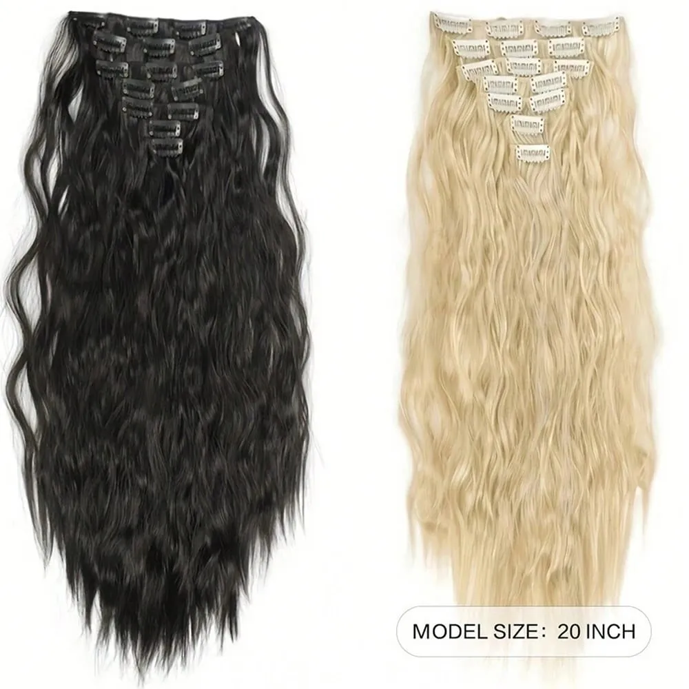 Synthetic Clip In Hair Extensions 7PCS Set Kinky Curly 20inch Long Clip On Hairpiece Style For Women Girls Daily Party — image 5