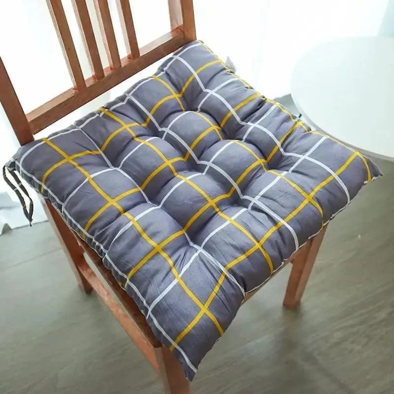 Non-deformable Thick Padded Square Seat Cushion Cute Cartoon Prints with Fixed Ties for Long Time Sitting